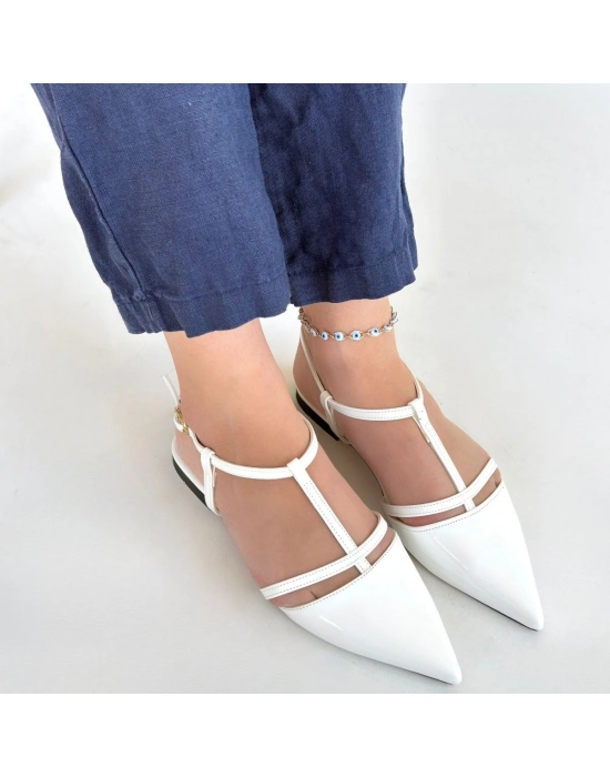 Canca Beyaz Rugan Babet Ayakkabı - Bamido