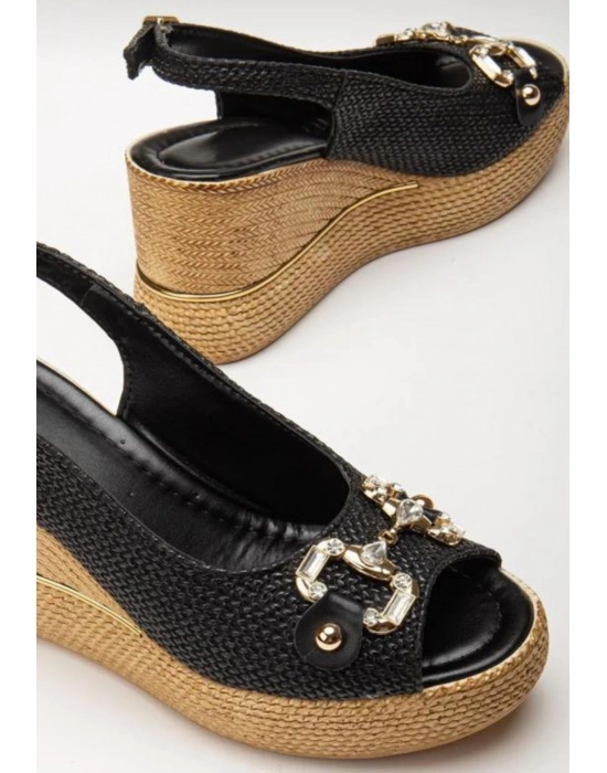 Caver Siyah Cilt Dolgu Topuk Sandalet - Bamido