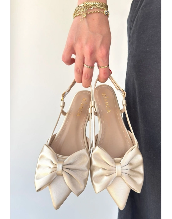 Cenya Bej Saten Babet Ayakkabı - Bamido