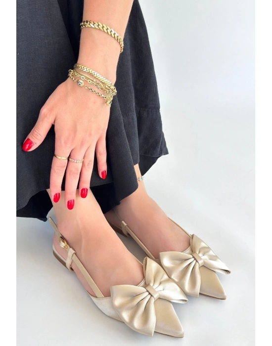 Cenya Bej Saten Babet Ayakkabı - Bamido