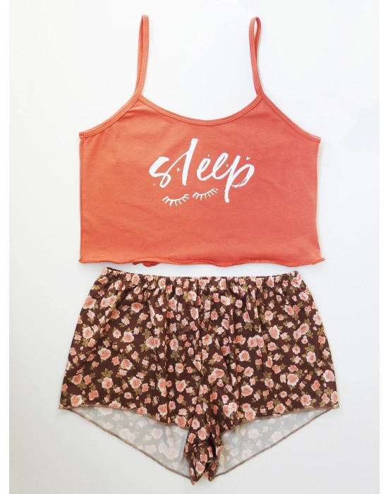 Çiçek Desenli Baskılı Şort Takım