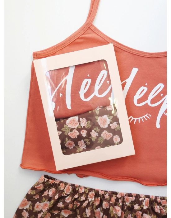 Çiçek Desenli Baskılı Şort Takım