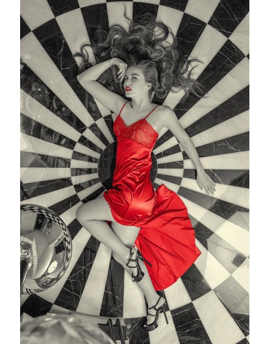 Dantelli Uzun Yırbrfaçlı Saten Gecelik Elbise String Takım Kırmızı (brf31512)