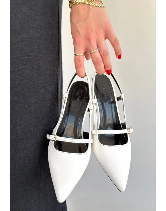 Darina Beyaz Cilt Topuklu Ayakkabı - Bamido