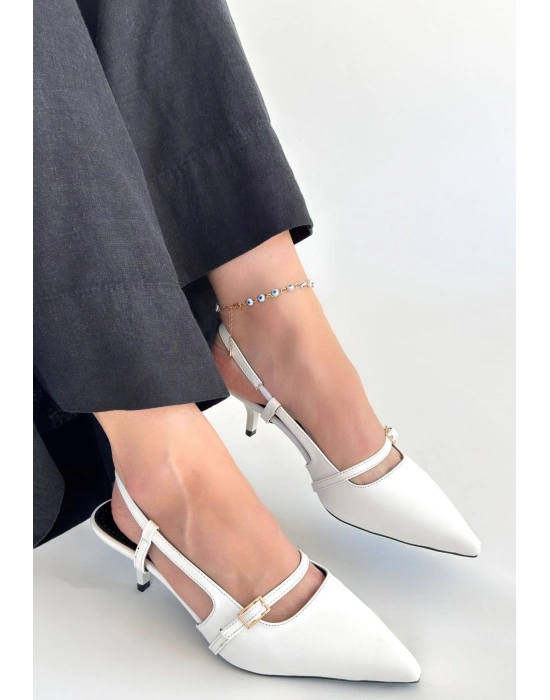 Darina Beyaz Cilt Topuklu Ayakkabı - Bamido