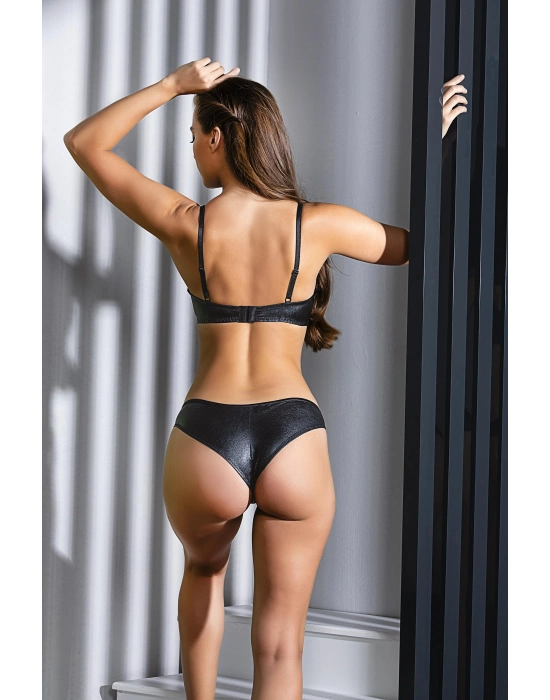 Deri, Dantel Detaylı, Desteksiz Sütyen Ve Slip Külot Takım Siyah (brf31981)
