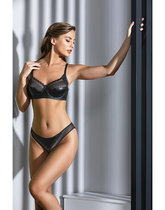 Deri, Dantel Detaylı, Desteksiz, Toparlayıcı Minimizer, Sütyen Ve Slip Külot Takım Siyah (brf31971)