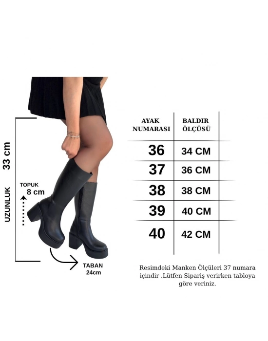 Disan Siyah Cilt Topuklu Çizme - Bamido