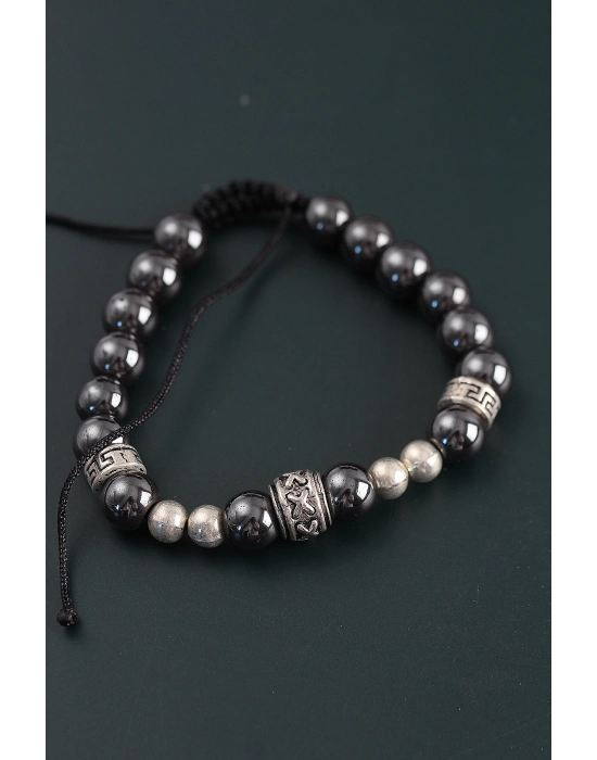 Doğal Taş X Model Antrasit Renk Asansörlü Erkek Bileklik - Bamido