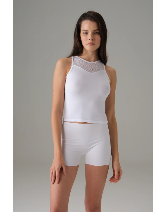 Doreanse Kadın Halter File Yaka Atlet Beyaz 9401