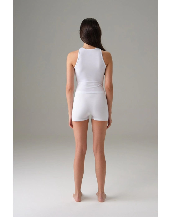 Doreanse Kadın Halter File Yaka Atlet Beyaz 9401