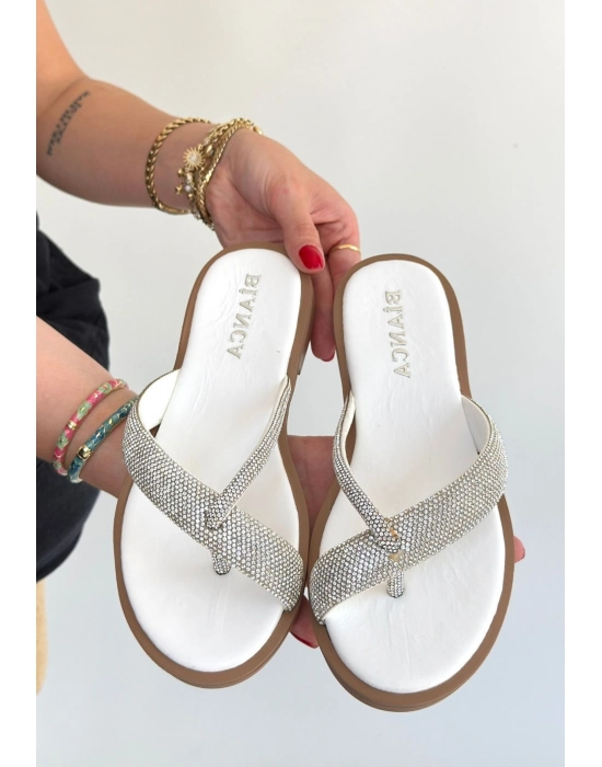 Eday Gümüş Boncuk İşlemeli Terlik - Bamido