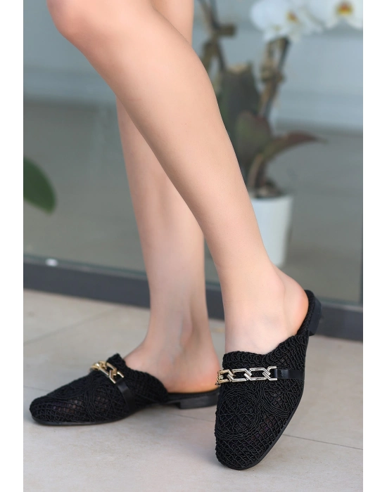 Emert Siyah Örgülü Terlik - Bamido