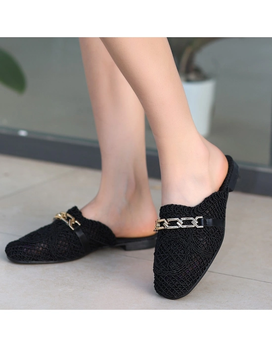 Emert Siyah Örgülü Terlik - Bamido