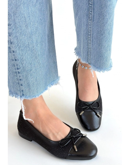 Etya Siyah Cilt Babet Ayakkabı - Bamido