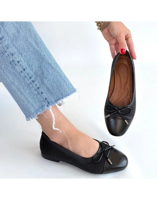 Etya Siyah Cilt Babet Ayakkabı - Bamido