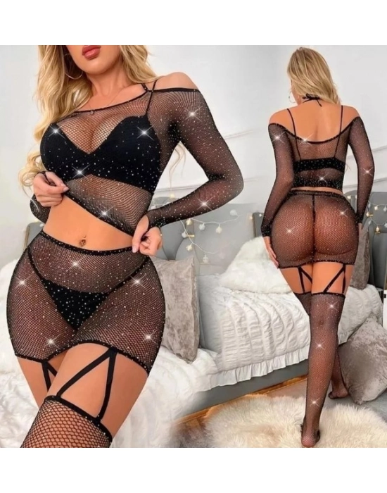 Fantazi Taşlı  File Vücut Çorabı