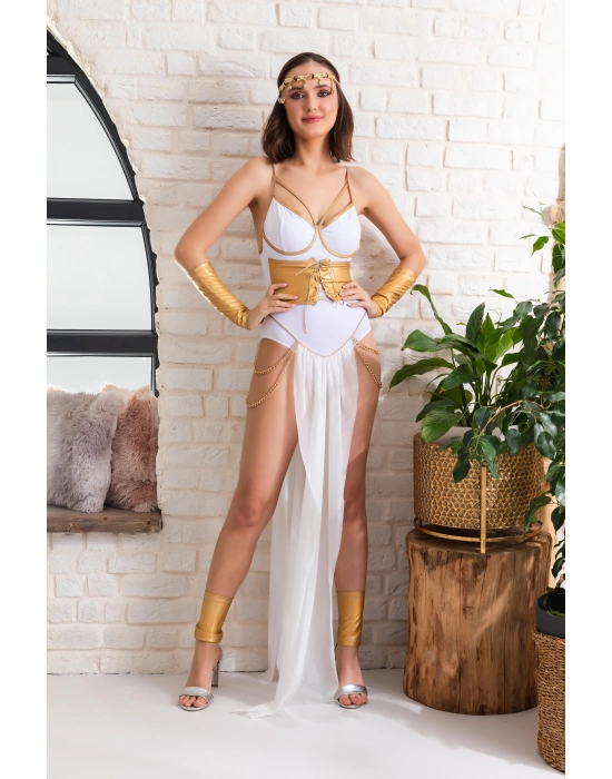 Fantezi Altın Varaklı Dansöz Kostümü Beyaz (mgp6680)
