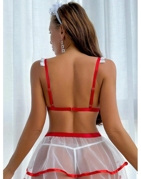 Fantezi Beyaz Tül Etekli Seksi Hemşire Kostümü