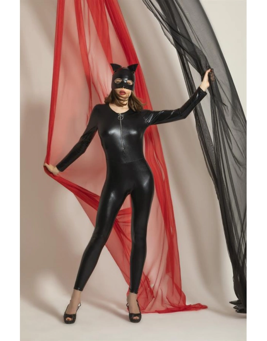 Fantezi Deri Kedi Kız Kostümü Siyah (brf6330)