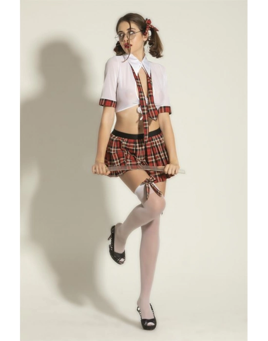 Fantezi Öğrenci Kostümü Beyaz/ekose (brf6536)