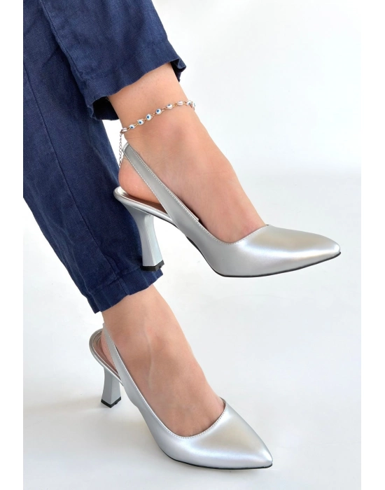Feey Gümüş Cilt Topuklu Ayakkabı - Bamido