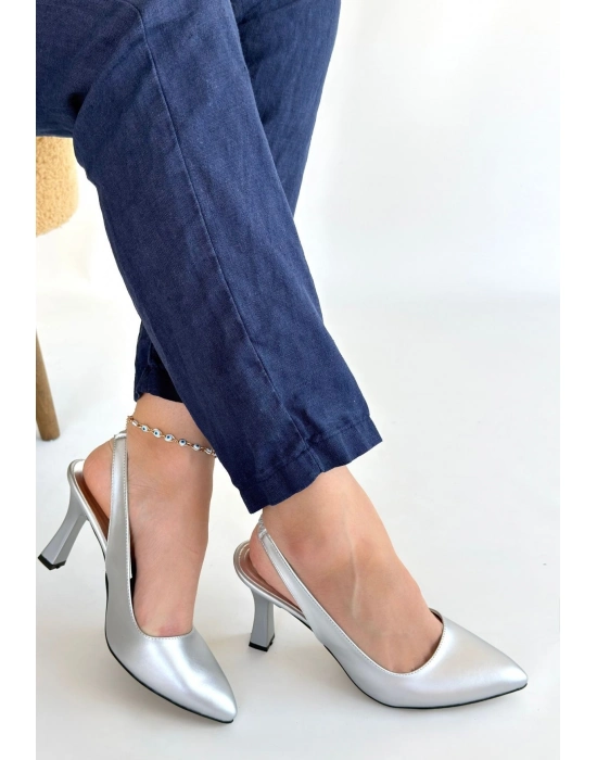 Feey Gümüş Cilt Topuklu Ayakkabı - Bamido