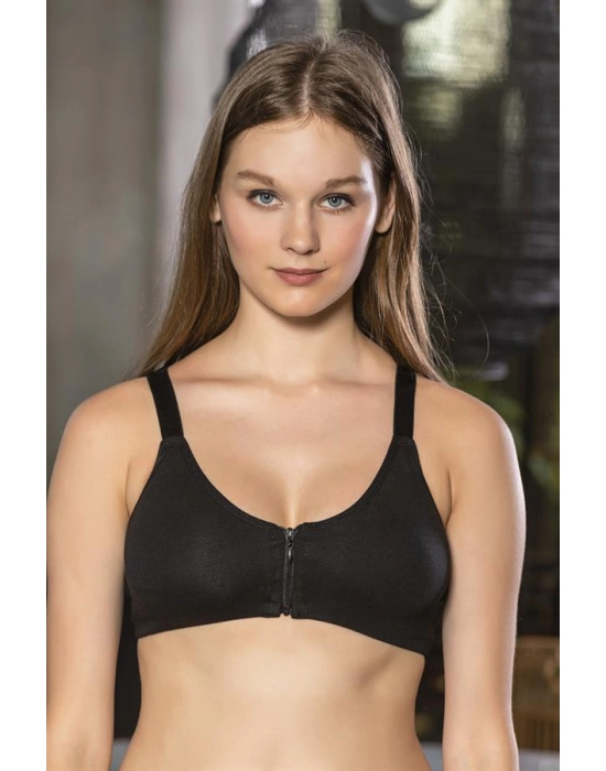 Fermuarlı Pamuklu Sporcu Sütyeni Siyah (brf1061)