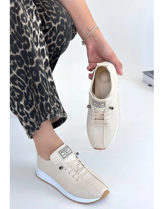 Fiert Bej Cilt Bağcıklı Spor Ayakkabı - Bamido