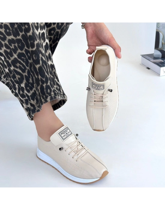 Fiert Bej Cilt Bağcıklı Spor Ayakkabı - Bamido