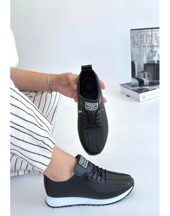 Fiert Siyah Cilt Bağcıklı Spor Ayakkabı - Bamido