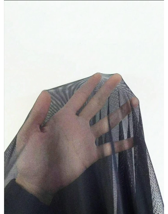 Fırfırlı Dantel İşlemeli Tül Fantezi Siyah Gecelik