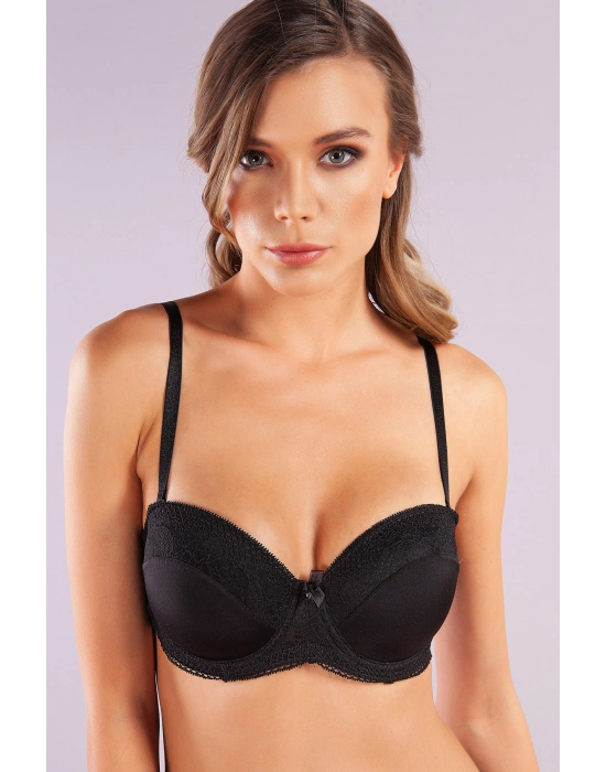 Gala Balconette Foam Cup Lace Bra, Siyah Konforlu Ve Şık Sütyen, Strapless