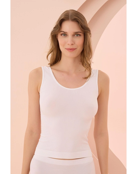 Geniş Askılı Beyaz Ribana Atlet