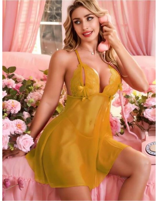 Gold Transparan Tül Fantezi Gecelik