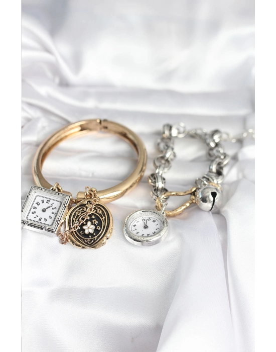 Gold Ve Gümüş Renk Bileklik Kombini - Bamido