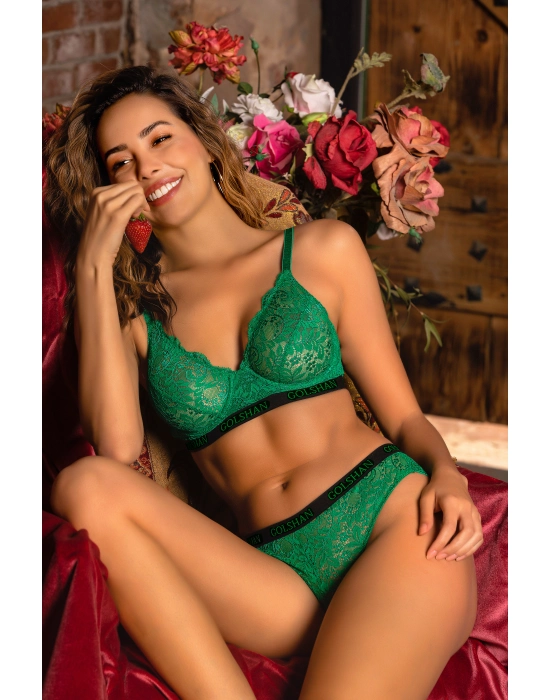 Golshan Gaudi Brazilian Slip, Kadın Dantel Brezilyan Yeşil Külot