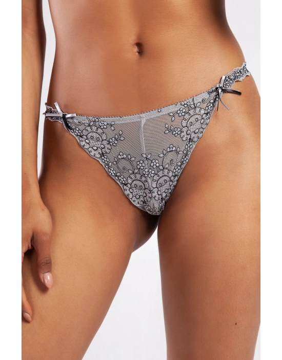 Golshan Giselle Mini String, Kadın Güpürlü Saten Gri String Külot