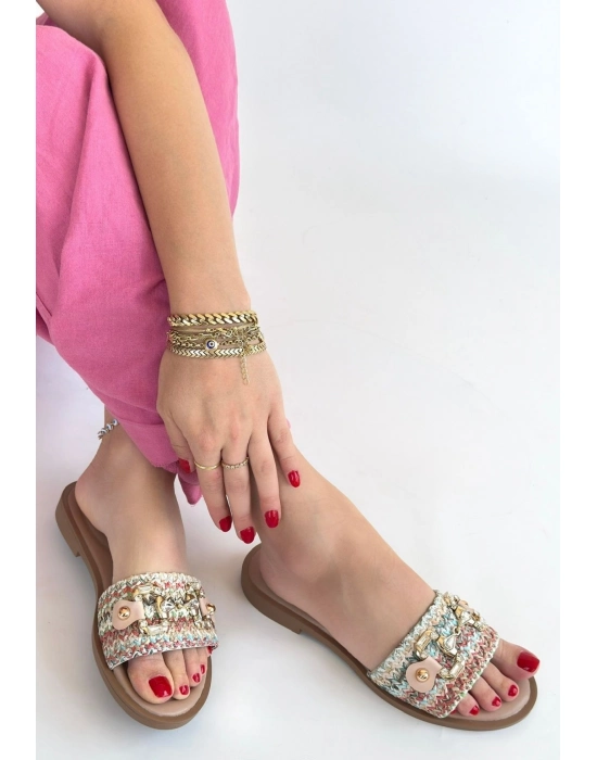 Gonne Renkli Hasır Dokuma Terlik - Bamido