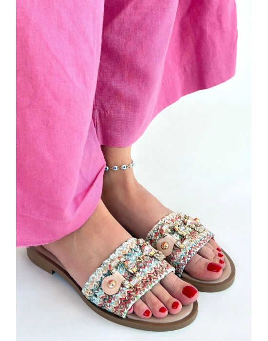 Gonne Renkli Hasır Dokuma Terlik - Bamido