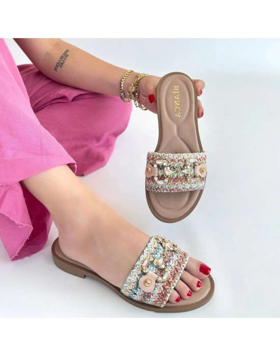 Gonne Renkli Hasır Dokuma Terlik - Bamido