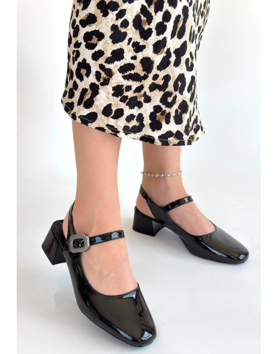 Gowe Siyah Rugan Topuklu Ayakkabı - Bamido