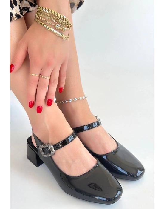 Gowe Siyah Rugan Topuklu Ayakkabı - Bamido