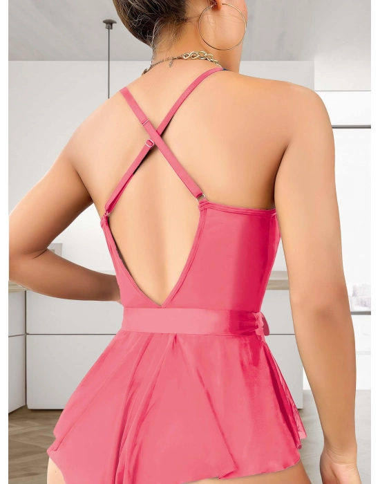 Gül Kurusu Dantel İşlemeli Kurdelalı Fantezi Tül Babydoll