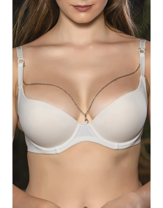 Günlük Kullanıma Uygun Ekru Zincir Aksesuarlı Yarım Push-up Sütyen,destekli, Düşük Dekolte Uyumlu