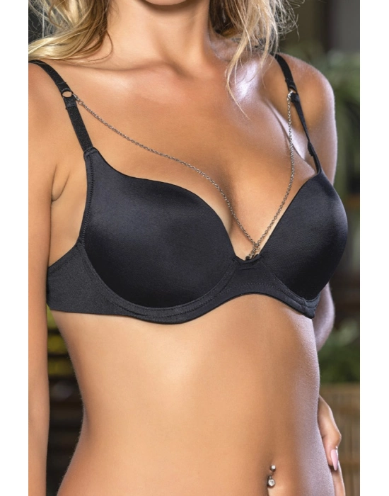 Günlük Kullanıma Uygun siyah Zincir Aksesuarlı Yarım Push-up Sütyen,destekli, Düşük Dekolte Uyumlu