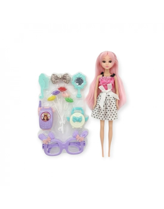 Güzellik Seti 7 Parça Aksesuarlı Bebek Seti - Beyaz Etekli (bamido)