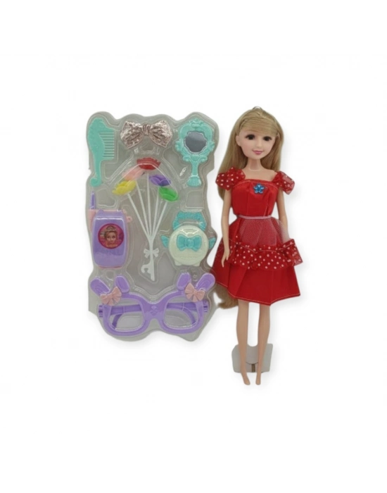 Güzellik Seti 7 Parça Aksesuarlı Bebek Seti - Kırmızı (bamido)