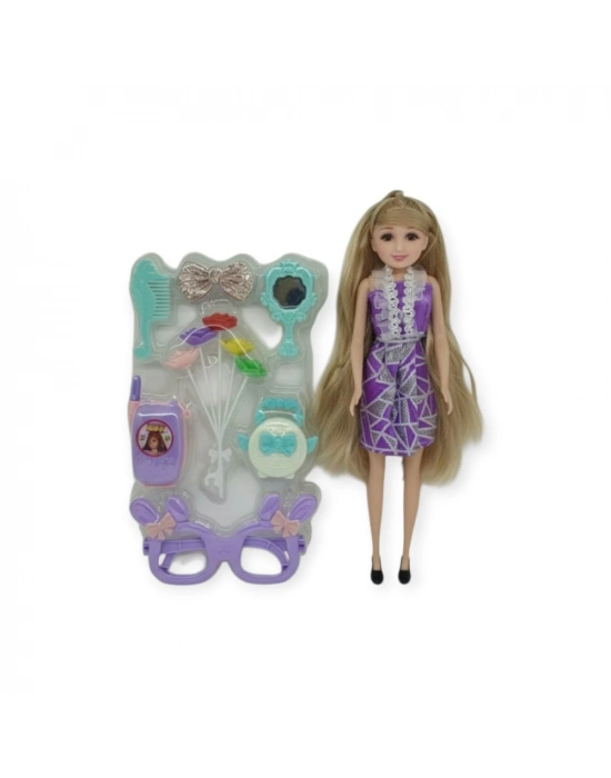 Güzellik Seti 7 Parça Aksesuarlı Bebek Seti - Mor (bamido)