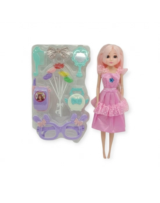 Güzellik Seti 7 Parça Aksesuarlı Bebek Seti - Pembe (bamido)